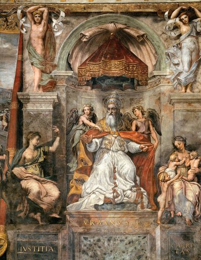 Hall of Constantine, Pope Urban I between Justice and Charity by Raffaello Sanzio Raphael